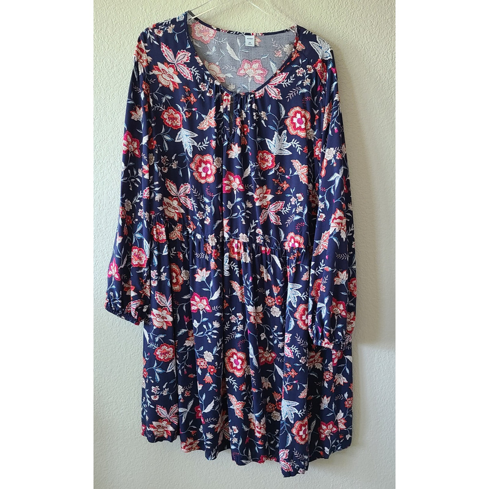 Old Navy Floral Dress SZ 2XL / XXL Tiered Ruffles Keyhole Neckline Boho Peasant